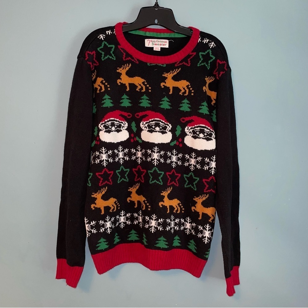 Ugly Christmas Sweater Santa and His Reindeer Size XL